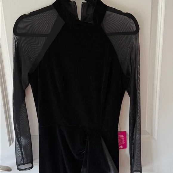 BETSY AND ADAM Black Velvet Long Sleeve Gown Dress - Picture 2 of 9